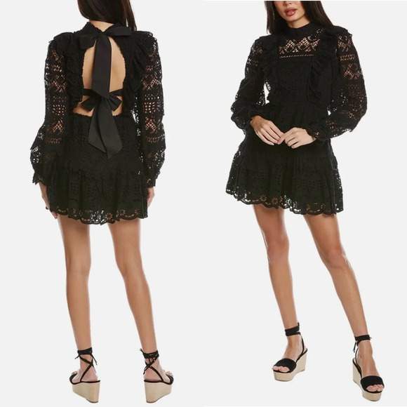 NWT Sea New York Patrizia Lace Open Back Mini Dress in Black Size 2
